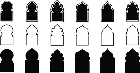 Islamic frames oriental style objects arabic shapes windows and arches traditional.