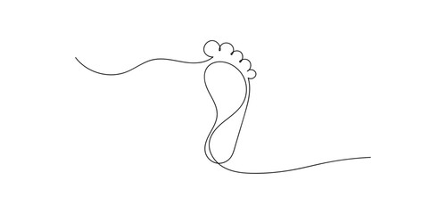 footprint line art drawing. human footprint one continuous line symbol png and vector illustration on transparent background.