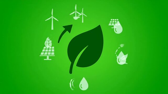 Green Energy and Sustainability Icons Loop Animation, Renewable Power, Recycling and Eco Technology Concept