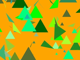 abstract triangles art greens on orange