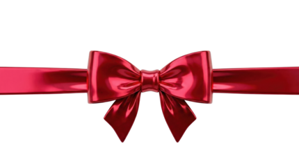 Shiny Red Metallic Ribbon Bow On Horizontal Line