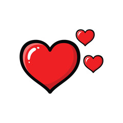 Red Heart Icons Set, Cute Love Symbols Illustration on White Background
