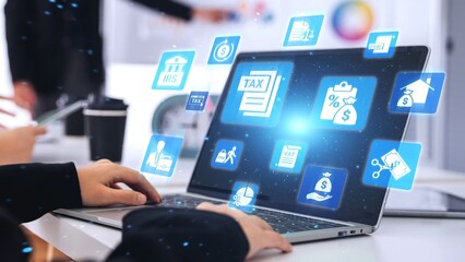 Fototapeta premium Concept of tax and financial management ensures compliance. This system streamlines tax processes, enhancing financial management for individuals and businesses alike. Gist