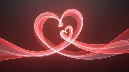 Glowing heart shaped light trails on dark background