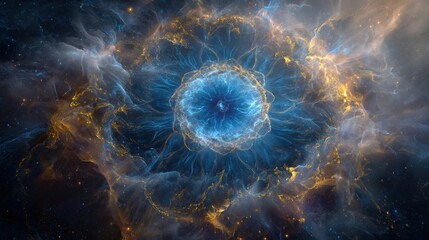 Cosmic nebula with glowing stars and gas clouds