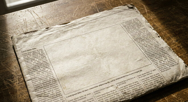 Old Vintage Newspaper on Wooden Table with Blank Text Space
