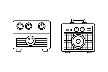 Amplifier audio equipment collection in line art vector illustration