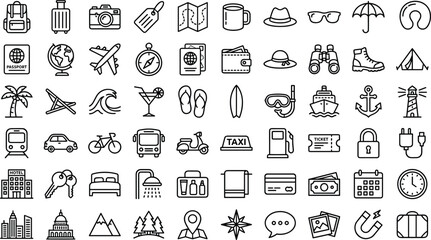Travel icon set, vacation and transportation symbols, leisure gear and planning tools for tourism - flat vector illustration © MD Tariful islam
