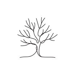Minimalist Single Line Tree Silhouette Icon, Simple Nature Line Art