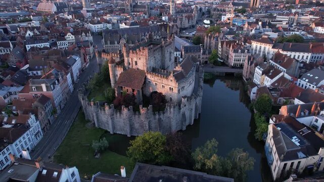 Aerial view of Ghent city landscape in Belgium