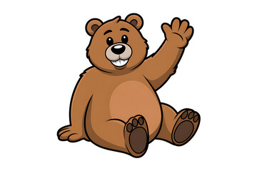 Obraz premium Cartoon brown bear waving hand animal character illustration