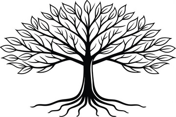 Obraz premium a simple tree with roots line art silhouette vector illustration