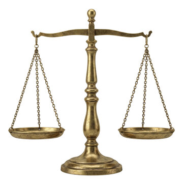 Antique brass balance scale isolated. Justice and weight concept.
