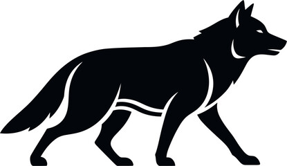 Obraz premium A black silhouette of a dog walking to the right on a white background