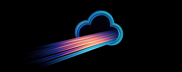 a logo with a cloud icon and glowing lines, a vector graphic illustration on a black background, a gradient color style, digital art technology, colorful cartoon design elements Generative AI