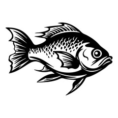 Fototapeta premium Fish png flat old school illustration, transparent background.