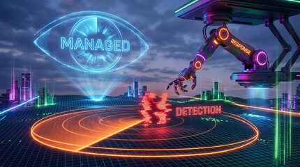 Futuristic Managed Detection and Response Concept for Cybersecurity with Digital Surveillance Eye and Robotic Arm