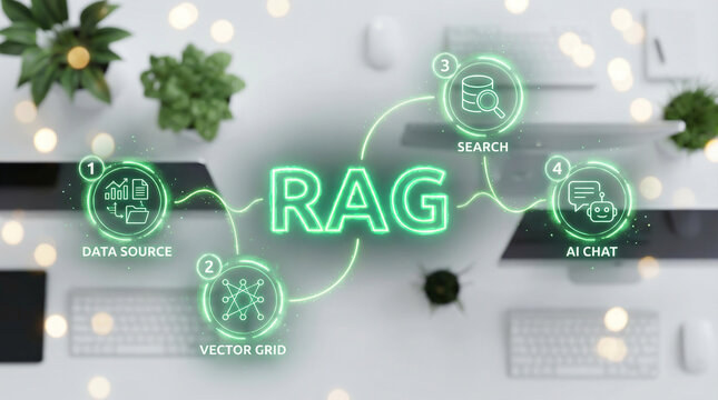 Retrieval-Augmented Generation RAG Process Flow and AI Technology Concept