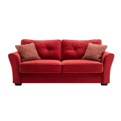 Naklejka premium Red Velvet Sofa with Button Tufting and Cushions couch isolated on a transparent background