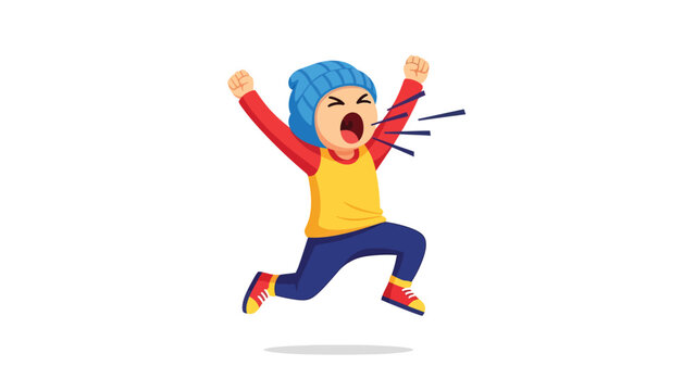 Frustrated Child Running and Screaming Cartoon Illustration