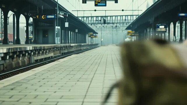 Abandoned bags on a train platform convey a sense of haste and neglect, making them ideal as a backdrop for social projects about lost items.

