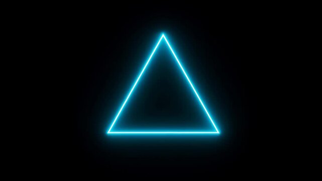 Neon blue triangle glowing against a black background. Represents modern design, technology, and digital aesthetics