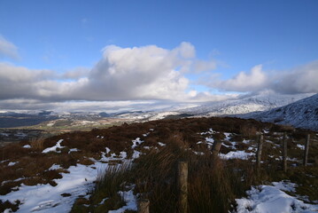 a view walking up a snowy Cadair Idris in south Gwynedd, wales from the mach loop
