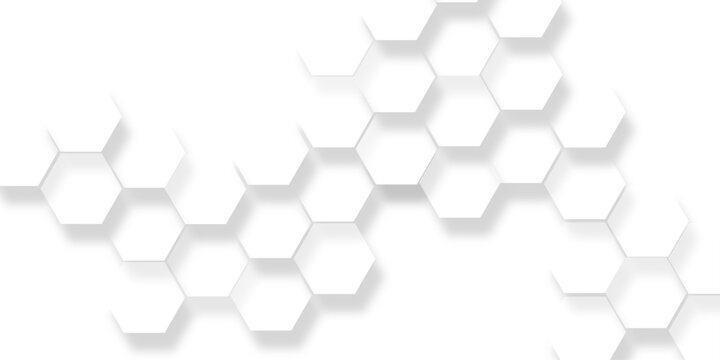 Abstract white hexagon pattern with dimensional, luxury white pattern wallpaper Illustration, geometric pattern background with dynamic shadows and light, geometric shape gradient creates depth.