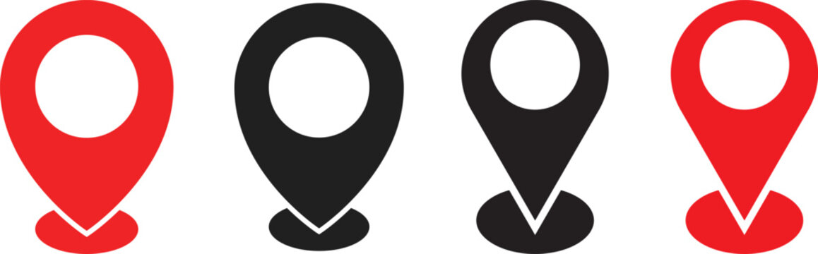  location icon set. tapered bottom shape used in map apps. Map pin place marker.  Position symbol. Point sign collection
