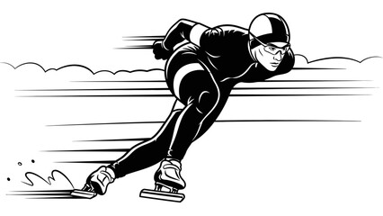 Dynamic speed skater racing on ice, moving rapidly with blurred motion lines, isolated white background. © ndowi