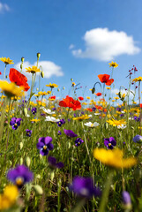 Field of colourful flowers. Summer flowers, beautiful wild flowers