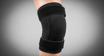 Black Neoprene Knee Support Brace Worn on Leg, Providing Compression and Stability for Joint Injury Prevention and Rehabilitation.