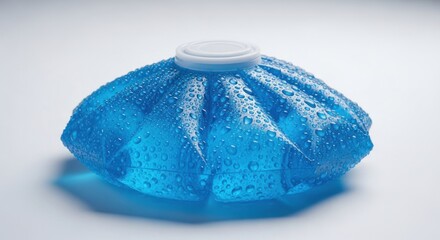Blue Reusable Ice Bag Covered in Condensation for Cold Therapy, Sport Injury Treatment, and Instant Pain Relief Concept.