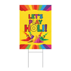 Holi lets play holi vibrant text with colorful powder explosion