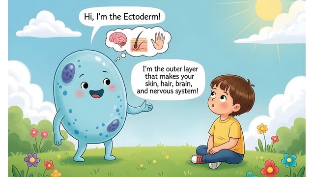 Ectoderm Explained: Educational Biology Illustration for Children Learning Embryonic Layers