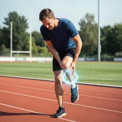 Athlete experiencing knee pain during a track workout session.