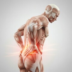 Human anatomy highlighting muscles with back pain symptom.