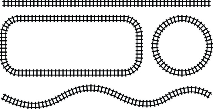 Railway track icon vector metal rail, curved and straight train tracks illustration for transport, subway, route, infrastructure design