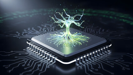 Futuristic Circuit Board with Glowing Neural Network