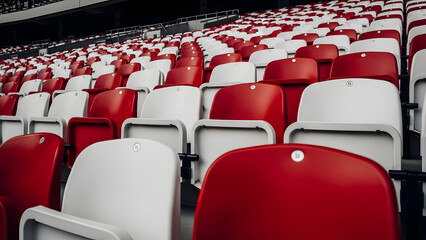 Naklejka premium Red and White Stadium Seats in Large Arena