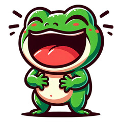 A frog laughing with eyes closed