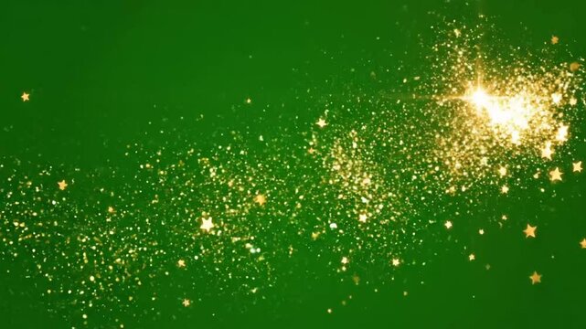 Sparkling golden stars on green background