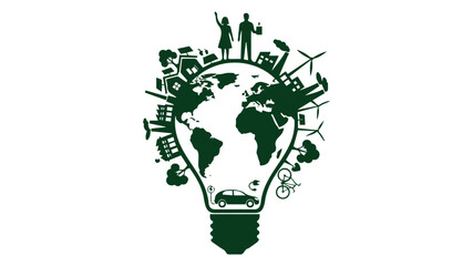 eco friendly light bulb with green earth and sustainable living icons