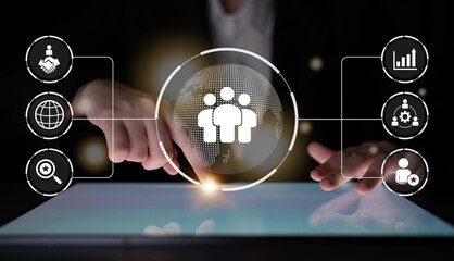 Business teamwork connected around a globe representing cooperation, leadership, and organizational strategy Parse