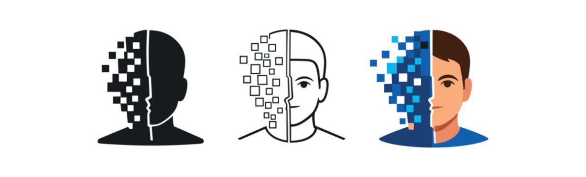 digital identity face half pixelated half smooth transition analog to digital self