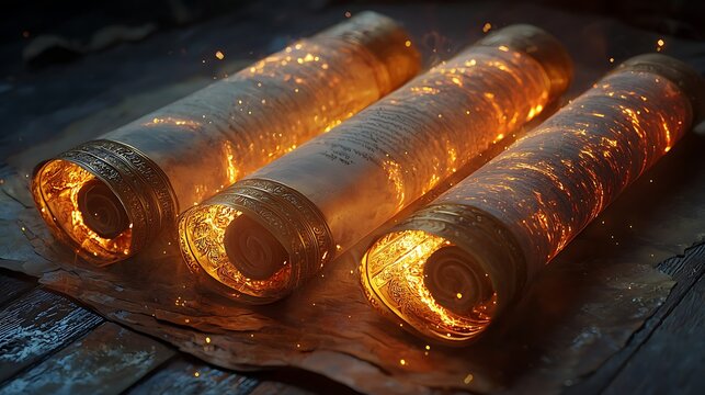 Holy ancient vedas scrolls radiating sacred light high resolution picture
