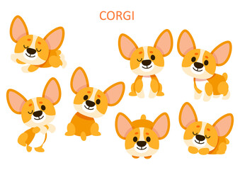 Obraz premium A set of cartoon corgi dogs in different poses