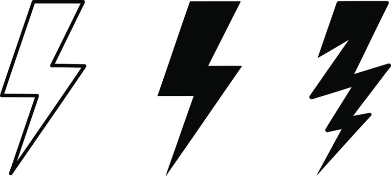 A set of three lightning bolt icons in different styles on a white background