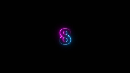 Glowing neon number 8 illustration . 8 number neon text black background illustration.