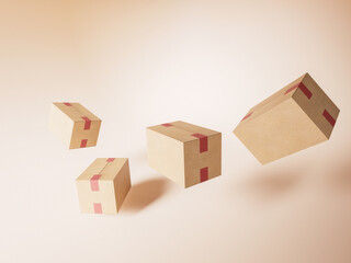 Obraz premium 3d Illustration cardboard boxes following curve with clean background.